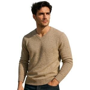 Tommy‎ Bahama Reversible V-Neck Cotton Wool Sweater Beige Casual Knit L/G